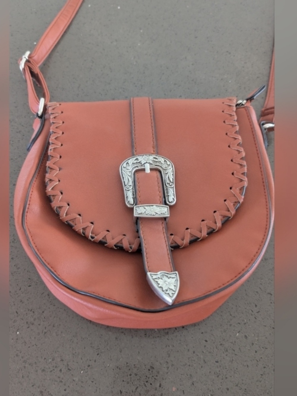 Western Saddle Crossbody Bag in Cognac Brown